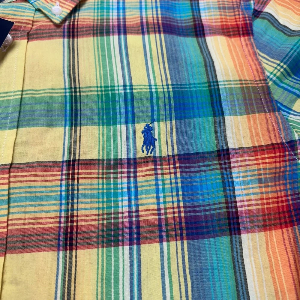 New Ralph Lauren‎ Kids XL 18-20 Shirt Yellow Plaid Button Madras Preppy Classic